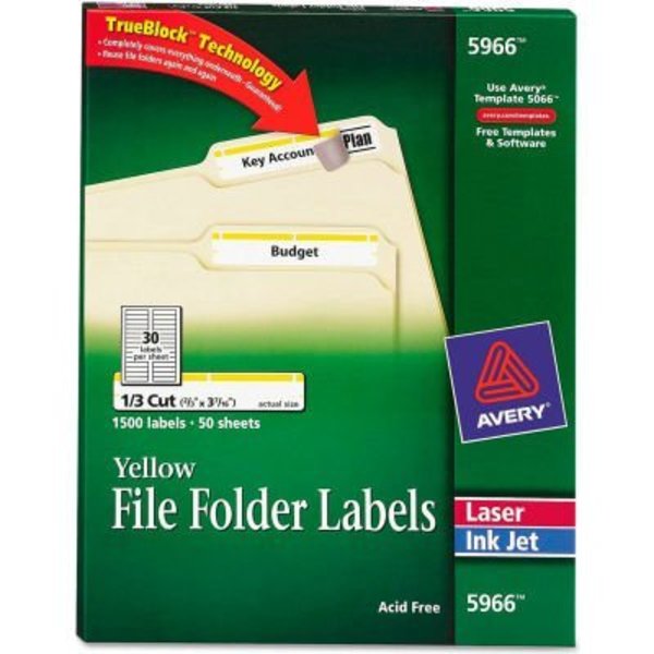 Avery Avery® Self-Adhesive Laser/Inkjet File Folder Labels, Yellow Border, 1500/Box 5966